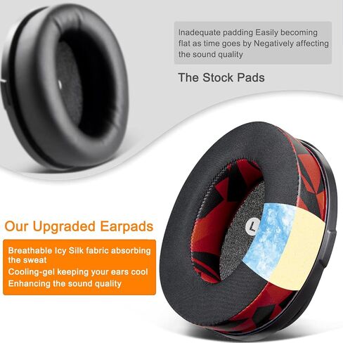 SOULWIT Cooling-Gel Replacement Earpads for Audeze Penrose/Penrose X/Mobius, Ear Pads for HyperX Cloud Orbit/Orbit S Headphones, Cushions with Durable Ice Silk Fabric, Noise Isolation Foam-Black in Saudi Arabia