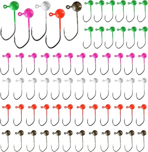 Fly Tying Jigs Kit,60pcs Small Jig Heads for Fly Fishing,Round Ball Crappie Jigs Trout Tying Flies Ice Fishing 1/64oz 1/32oz 1/28oz 1/16oz in Saudi Arabia