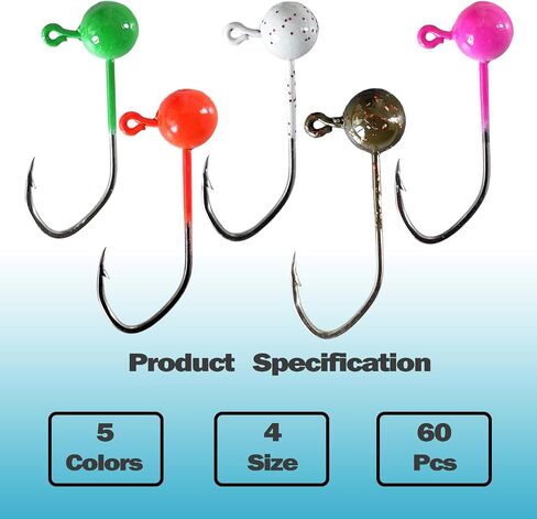 Fly Tying Jigs Kit,60pcs Small Jig Heads for Fly Fishing,Round Ball Crappie Jigs Trout Tying Flies Ice Fishing 1/64oz 1/32oz 1/28oz 1/16oz in Saudi Arabia