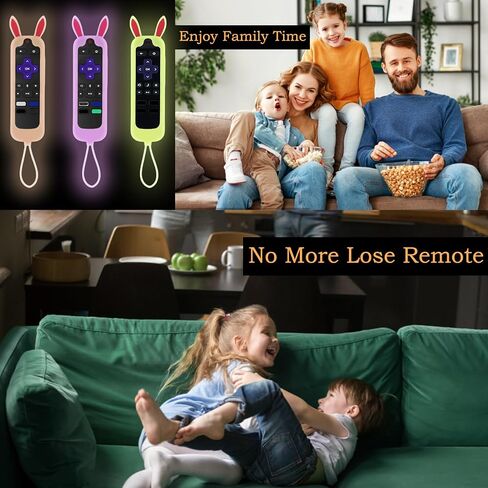 غطاء 3 قطع لجهاز التحكم عن بعد Roku Express مع تصميم آذان أرنب يتوهج في الظلام، غطاء جهاز التحكم عن بعد Onn متوافق مع عصا التبخير Hisense TCL Roku TV in Saudi Arabia