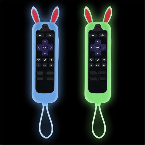 غطاء 3 قطع لجهاز التحكم عن بعد Roku Express مع تصميم آذان أرنب يتوهج في الظلام، غطاء جهاز التحكم عن بعد Onn متوافق مع عصا التبخير Hisense TCL Roku TV in Saudi Arabia