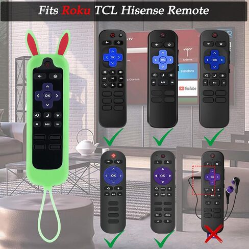 غطاء 3 قطع لجهاز التحكم عن بعد Roku Express مع تصميم آذان أرنب يتوهج في الظلام، غطاء جهاز التحكم عن بعد Onn متوافق مع عصا التبخير Hisense TCL Roku TV in Saudi Arabia