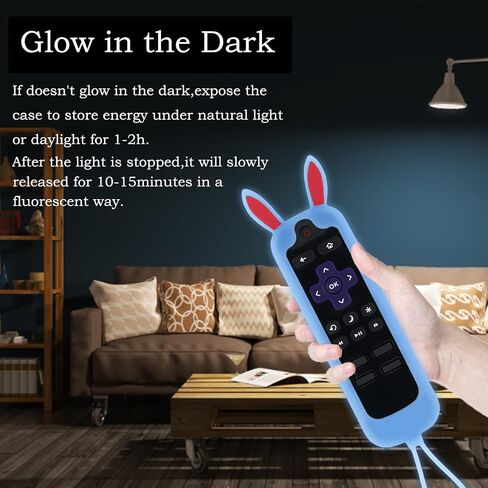 غطاء 3 قطع لجهاز التحكم عن بعد Roku Express مع تصميم آذان أرنب يتوهج في الظلام، غطاء جهاز التحكم عن بعد Onn متوافق مع عصا التبخير Hisense TCL Roku TV in Saudi Arabia