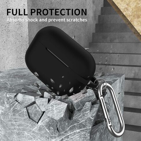for AirPods Pro(2nd Generation/1st Generation) Case, Protective Silicone Cover with Keychain, Compatible with AirPods Pro 2, Black in Saudi Arabia