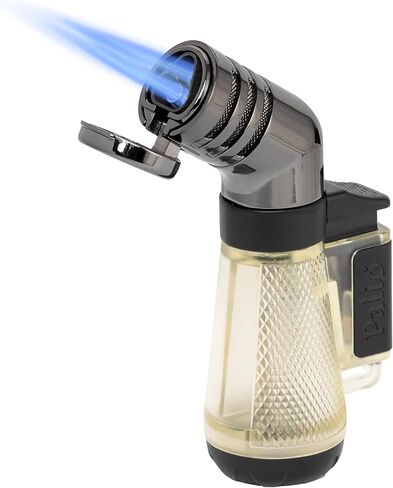 Palió Squadra Angled Triple-Jet Butane Torch Lighter, Clear - Wind Resistant, Refillable Butane Cigar Lighter, Easy Flame Adjuster, Extra-Large Fuel Tank, High Altitude Tested - Lights 100 Cigars in Saudi Arabia