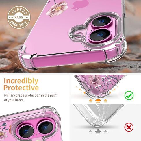 for iPhone 16 Plus Case,[3 in 1] with Screen Protector & Camera Lens Protector, Flower Pattern Design,Clear Soft Shockproof Slim Floral Phone Cover for Women Girls 2024 6.7" in Saudi Arabia