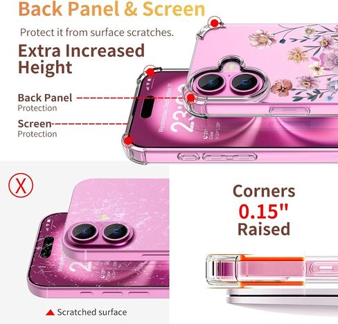 for iPhone 16 Plus Case,[3 in 1] with Screen Protector & Camera Lens Protector, Flower Pattern Design,Clear Soft Shockproof Slim Floral Phone Cover for Women Girls 2024 6.7" in Saudi Arabia