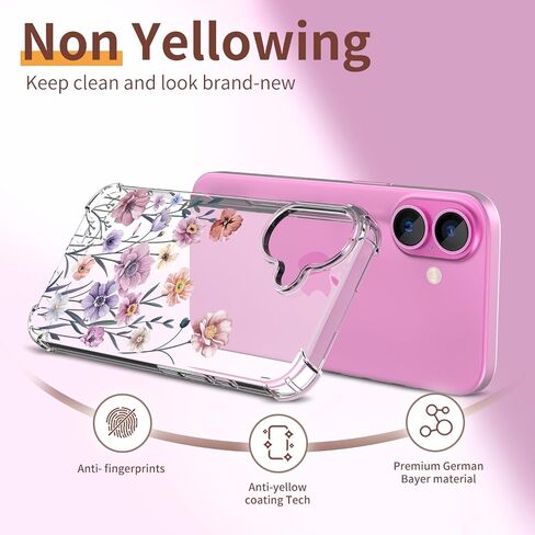 for iPhone 16 Plus Case,[3 in 1] with Screen Protector & Camera Lens Protector, Flower Pattern Design,Clear Soft Shockproof Slim Floral Phone Cover for Women Girls 2024 6.7" in Saudi Arabia