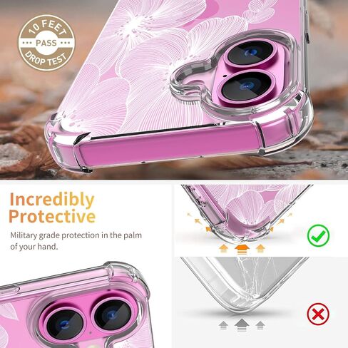 for iPhone 16 Plus Case,[3 in 1] with Screen Protector & Camera Lens Protector, Flower Pattern Design,Clear Soft Shockproof Slim Floral Phone Cover for Women Girls 2024 6.7" in Saudi Arabia