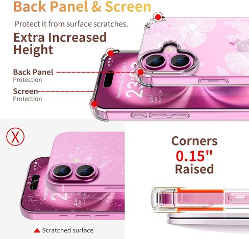 for iPhone 16 Plus Case,[3 in 1] with Screen Protector & Camera Lens Protector, Flower Pattern Design,Clear Soft Shockproof Slim Floral Phone Cover for Women Girls 2024 6.7" in Saudi Arabia