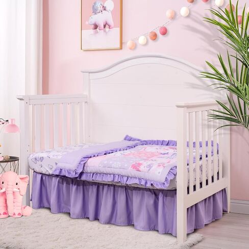 Cloele 3 Pieces Crib Bedding Set for Girls,Purple Butterfly Baby Crib Set | Floral Butterfly Baby Bedding Set,Includes Comforter Fitted Sheet Crib Skirt, Standard Size Nursery in Saudi Arabia