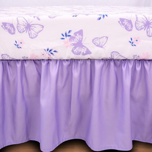 Cloele 3 Pieces Crib Bedding Set for Girls,Purple Butterfly Baby Crib Set | Floral Butterfly Baby Bedding Set,Includes Comforter Fitted Sheet Crib Skirt, Standard Size Nursery in Saudi Arabia