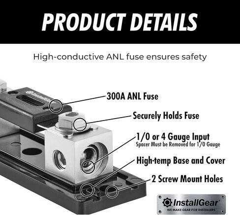 حامل منصهرات مقاس 0/2/4 من InstallGear، حامل منصهر ANL مدمج AWG مع مصهر 150 أمبير in Kuwait