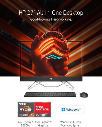 HP 22" FHD All-in-One Desktop Computer | 8GB DDR5 RAM, 128GB UFS Storage | Intel 4-Core CPU | WiFi 6, Bluetooth 5.3, RJ45, USB-C (10Gbps) | UHD Graphics | 720p Cam | AI Noise Removal | KB & Mouse in Saudi Arabia
