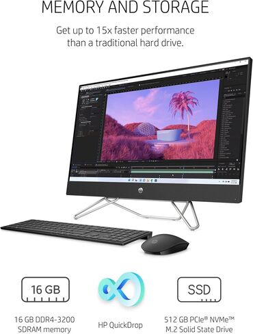 HP 22" FHD All-in-One Desktop Computer | 8GB DDR5 RAM, 128GB UFS Storage | Intel 4-Core CPU | WiFi 6, Bluetooth 5.3, RJ45, USB-C (10Gbps) | UHD Graphics | 720p Cam | AI Noise Removal | KB & Mouse in Saudi Arabia