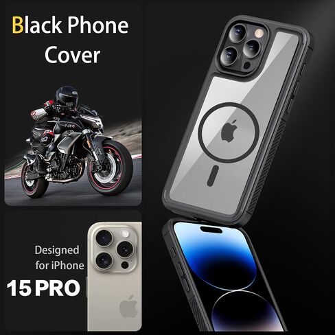 for iPhone 15 Pro Max Case Compatible with Magsafe, Rugged [Military-Grade Drop Protection] Shockproof Protective Cover, Slim Clear Black Cell Phone Case for iPhone 15 Promax, 6.7inch in Saudi Arabia
