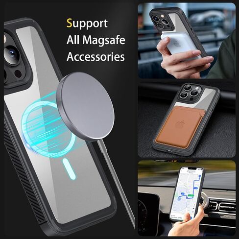 for iPhone 15 Pro Max Case Compatible with Magsafe, Rugged [Military-Grade Drop Protection] Shockproof Protective Cover, Slim Clear Black Cell Phone Case for iPhone 15 Promax, 6.7inch in Saudi Arabia