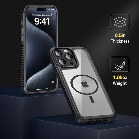 for iPhone 15 Pro Max Case Compatible with Magsafe, Rugged [Military-Grade Drop Protection] Shockproof Protective Cover, Slim Clear Black Cell Phone Case for iPhone 15 Promax, 6.7inch in Saudi Arabia