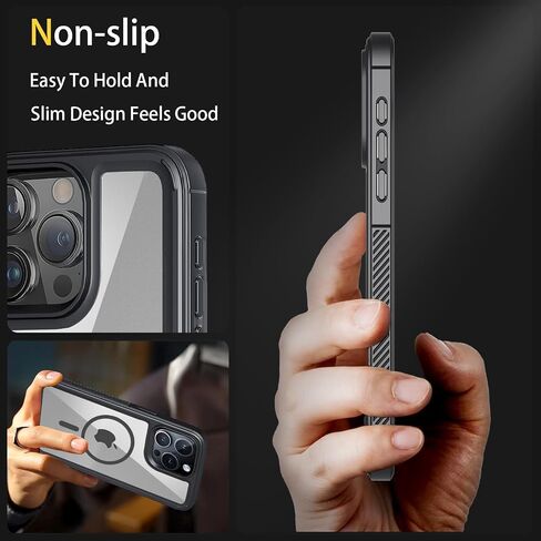 for iPhone 15 Pro Max Case Compatible with Magsafe, Rugged [Military-Grade Drop Protection] Shockproof Protective Cover, Slim Clear Black Cell Phone Case for iPhone 15 Promax, 6.7inch in Saudi Arabia