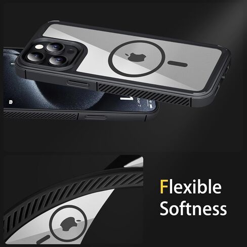for iPhone 15 Pro Max Case Compatible with Magsafe, Rugged [Military-Grade Drop Protection] Shockproof Protective Cover, Slim Clear Black Cell Phone Case for iPhone 15 Promax, 6.7inch in Saudi Arabia