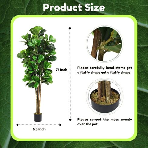 Fiddle Leaf Fig Tree, 6Ft Fake Floor Plant with Pot, Outdoor Fiddle Leaf Fig Plant, Artificial Trees for Home Decor Indoor Office Living Room in Saudi Arabia