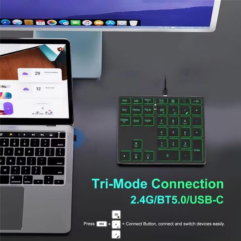 Tri-Mode Aluminum Numpad 7-Color Backlit Bluetooth 5.0/Wired USB-C/2.4G Wireless Number Pad Slim 35-Key Rechargeable Numeric Keypad External Keyboard Num Pad for Laptop, Mac - Silver White in Saudi Arabia