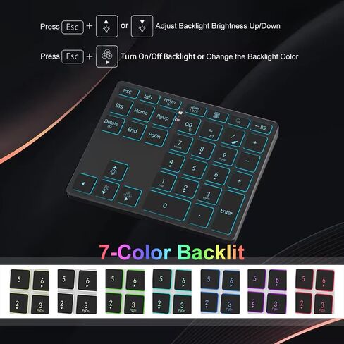 Tri-Mode Aluminum Numpad 7-Color Backlit Bluetooth 5.0/Wired USB-C/2.4G Wireless Number Pad Slim 35-Key Rechargeable Numeric Keypad External Keyboard Num Pad for Laptop, Mac - Silver White in Saudi Arabia