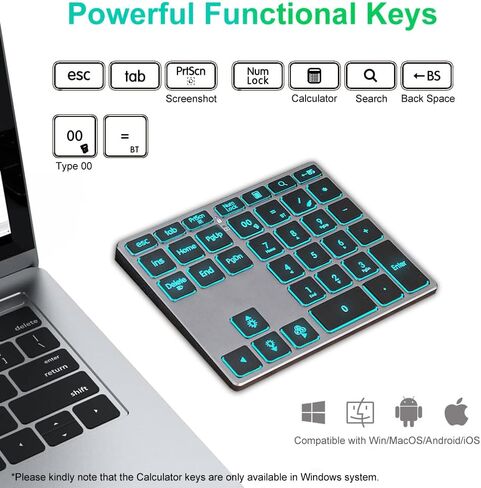Tri-Mode Aluminum Numpad 7-Color Backlit Bluetooth 5.0/Wired USB-C/2.4G Wireless Number Pad Slim 35-Key Rechargeable Numeric Keypad External Keyboard Num Pad for Laptop, Mac - Silver White in Saudi Arabia