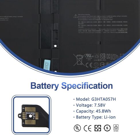 G3HTA057H Laptop Battery Replacement for Microsoft Surface Laptop 3 13 Core i5-1035G7 Microsoft Surface Laptop 3 15inch 1867 1868 1872 1873 Series G3HTA052H DYNT02 G3HTA053H G3HTA058H 45.8Wh 6041mAh in Saudi Arabia