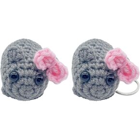 Sad Hamster Meme Plush Toy with Pink Bow, Handmade Crochet Built-in Violin Sound for Soft Cute Sad Hamster (Keychain with Music)