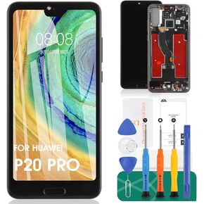Screen Replacement for Huawei P20 Pro LCD Display Touch Screen Digitizer Assembly for Huawei P20 Plus CLT-AL01 CLT-L29 CLT-L09 Sensor Cable 6.1" with Frame Black (with Fingerprint)