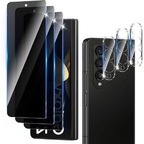 3+3 Pack Privacy Screen Protector Designed for Samsung Galaxy Z Fold 4 With 3 Pack Camera Lens Protector,Full Coverage Anti-Spy Tempered Glass Film,9H Hardness,Bubble Free,Easy to Install
