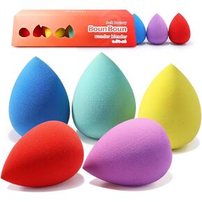 BEAKEY 5 Pcs Makeup Sponges, Latex Free Beauty Sponge for Flawless Liquid, Cream, and Powder Application, Bright Pink