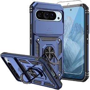 for Pixel 9 Pro XL Case,with Screen Protectors and Camera Cover,[Military Grade] 16ft.Drop Tested Cover with Magnetic Kickstand Protective Case for Google Pixel 9 Pro XL, Blue