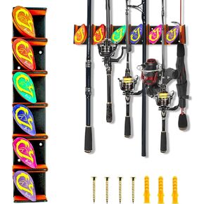 Adjustable Vertical Fishing Rod Holder for Rods of Diameter 3-19mm, Wall Mounted Fishing Rod Racks for Garage, Colorful Fishing Pole Holders Hold Up to 6 Combos or Rods