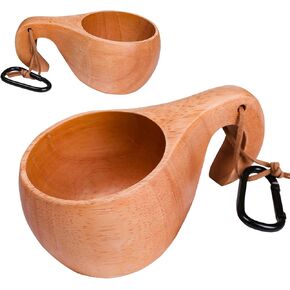 Kuksa Camping Mug Wooden Bushcraft Handcarved Cup, Nordic Style Coffee & Hiking Kuksa, Walnut, Straight Handle Style, 6.8 oz., 2.3" x 6.3"