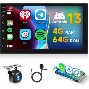 Hodozzy 4+64GB Android Double Din Car Stereo with Wireless Carplay & Android Auto, 7 Inch Touch Screen Car Radio GPS Navigation WiFi Bluetooth FM/RDS Radio EQ/USB/SWC+AHD Backup Camera