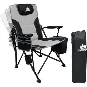 Camping Chairs Adjustable Backrest, Supports up to 350lbs Lawn Chair, Folding Chairs with Cup Holder, Cooler Bag, Removable Pillow, for Camping, Fishing, RV Trip (Blue&Grey)