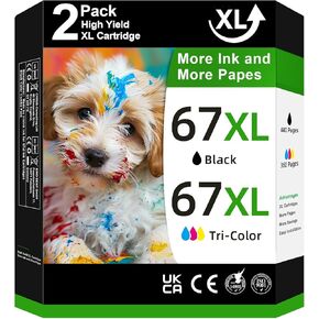 67XL Ink Cartridge for HP 67XL Ink Cartridges Black Color Combo Pack for HP Ink 67 67 XL for DeskJet 2700 2700e 2855e 2755e 4155e 2734e 4100e 2755 2752 Envy 6055e 6000 6455e 6052 6455 Printer (2 Pack)