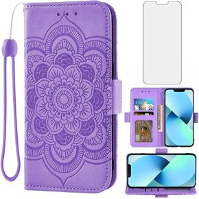 Compatible with iPhone 13 Mini 5.4 inch Wallet Case and Tempered Glass Screen Protector Flip Cover Card Holder Cell Phone Cases for iPhone13mini i-Phone 13minicase i iPhone13 13mini Women Rose Gold