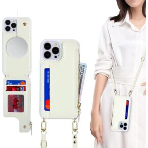 حافظة لهاتف iPhone 13 Pro Max مع حامل بطاقات بسحاب وحزام للنساء، حافظة هاتف iPhone 13 Pro Max متوافقة مع جلد البولي يوريثان وزر فليب مقاوم للصدمات للرجال - أرجواني in Kuwait