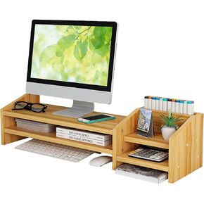 Catekro Monitor Stand Riser, 2 Tiers Wood Monitor Riser Stand with Storage Organizer, Multi-Purpose Desktop Organizer Riser for Computer,Laptop,Printer(Brown)