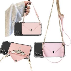 for Maxwest Astro A64 Case, Maxwest Astro A64 Phone Case Wallet Back with Card Holder, Corner Protective Case, Crossbody Purse Detachable Gold Chain Hands Free | Faux Learher Wrist Strap-Green