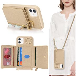 for iPhone 11 Pro Case with Card Holder,Phone Case for iPhone 11 Pro Case with Strap Crossbody Lanyard Stand Ring,iPhone 11 Pro Wallet Case for Women,Leather Zipper Pocket Case-Black