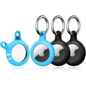 YOSH Air Tag Holder 4 Pack, Airtag Keychain Holder [Anti-Scratch] [Pet Chew Proof] [Twist Lock Design] Airtag Case with Metal Key Chain Ring for Kids, Dog, Luggage, Compatible with Apple Airtag, Black