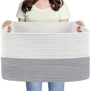 Extra Large Toy Box, 23.6" x 15.7" x 14.1" Rectangle Blanket Basket Living Room, Woven Cotton Rope Basket for Toys, Wicker Toy Storage Organizer Bin, Living Room Playroom Organizations