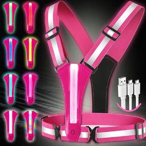 LED Reflective Vest Running Gear, 8 Lights Colors Illuminated, USB-C Rechargeable, High Visibility Safety Vest with Adjustable Waist/Shoulder, Light Up Vest for Night Dog Walking Cycling