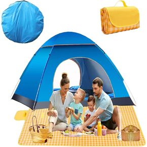 Pop Up Camping Tent, Instant Pop Up Tent with Picnic Mat, Portable Automatic Waterproof Easy Setup Quick-Open Tent, Outdoor Camping Beach Travel