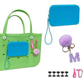 Silicone Phone Holder for Bogg Bag Accessories, Bogg Bag Accessories Inserts Contain 1x Large Capacity Silicone Zipper Bag, 1x Bogg Bag Charm, 2X Key Holders (Pink)