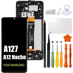 Replacement for Samsung Galaxy A127 LCD Screen with Frame for Samsung A12 Nacho A127F A127F/DS A127M A127U A127F/DSN LCD Display Touch Screen Internal Digitizer Assembly with Repair kit